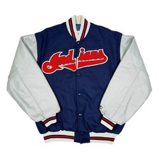 Vtg Rare Cleveland Indians Starter Wool Leather Script Bomber Jacket Men’s XL 