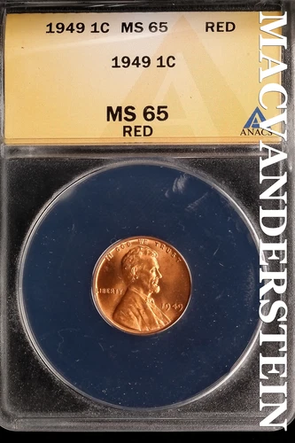 1949 Lincoln Wheat Cent - ANACS MS 65 Red - Scarce  No Reserve  #SLK686