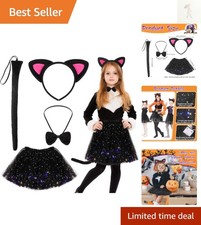 Halloween Cat Costume for Girl, Light up Tutu, Ears, Tail and Bowtie