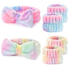 6PCS Microfiber Spa Headband Bow Wristband Set for Makeup Facial Shower Women