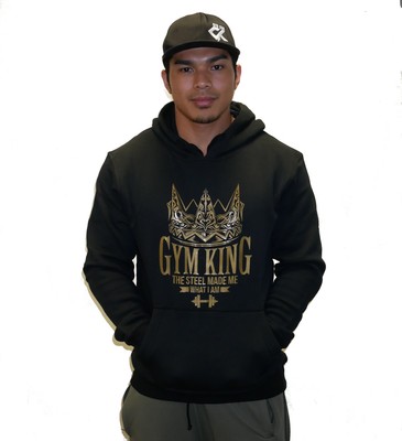 Gym King Mens Bodybuilding Gym Hoodie Black-Gold Kapuzenpullover Sport Fitness