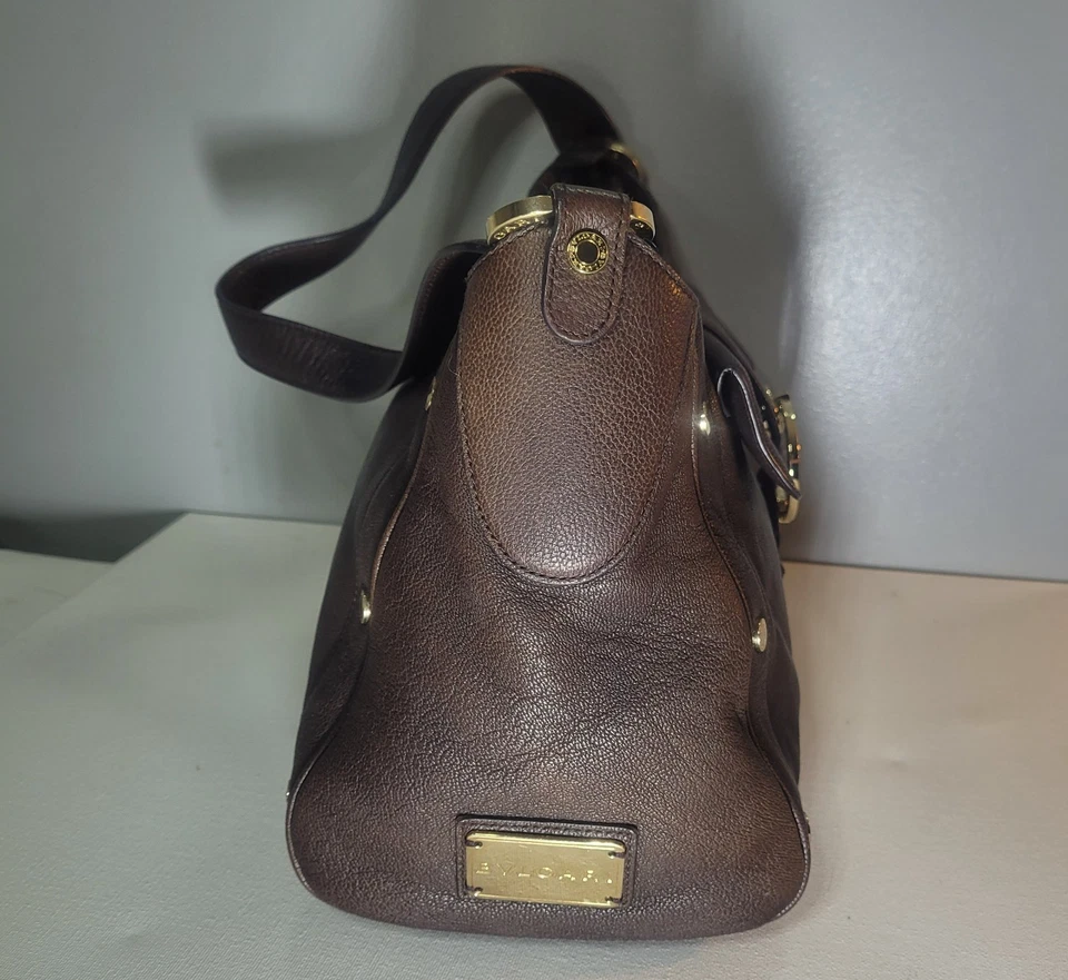 BVLGARI 2 handles luxury BAG vintage BROWN leather fabulous gold hardware — 第 2/4 张图片