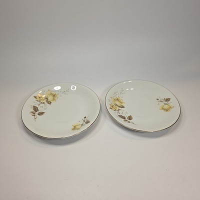 Vintage Tangshan China Yellow Rose 5.5'' Bread Plates Gold Trim Set of 2