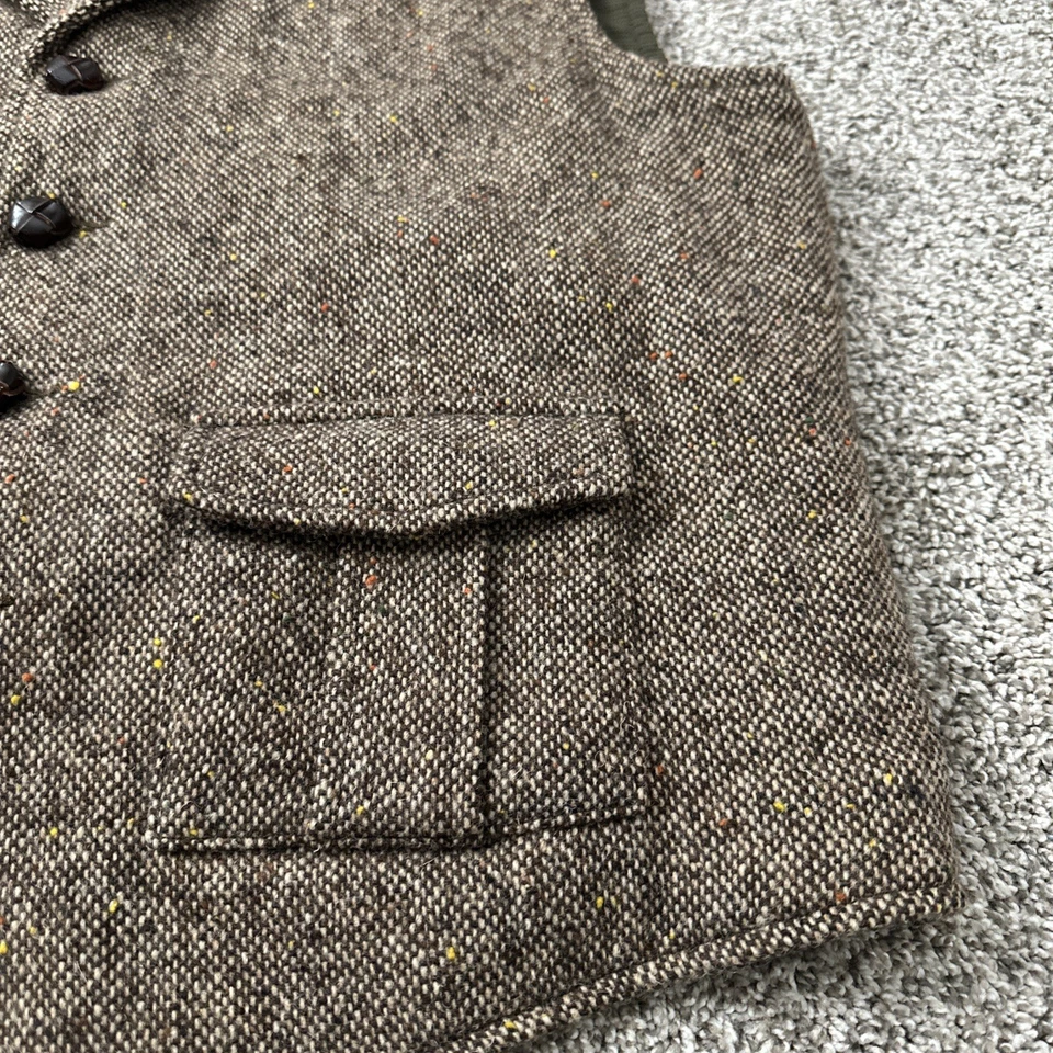 Orvis Tweed Waistcoat Vest Men’s Large Brown Wool Herringbone Back Belt Western - Image 2 of 4