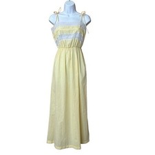 60s Vintage Yellow Eyelet Maxi Dress Summer Sundress Size Medium