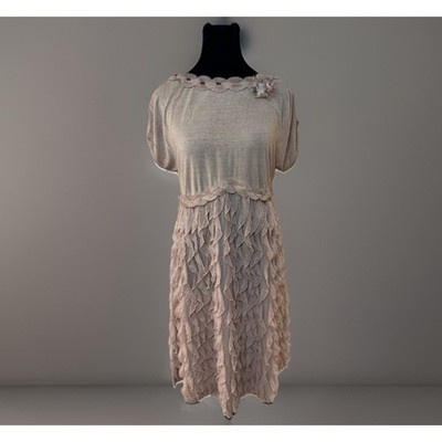Sapore Di Mare Dress Sz XL Made In Italy Tan Ruffle Bead Stretch Party Boho NWOT
