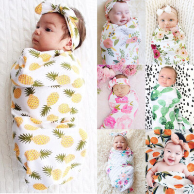 Newborn Infant Baby Swaddle Blanket Soft Sleeping Swaddle Muslin Wrap+Headband A