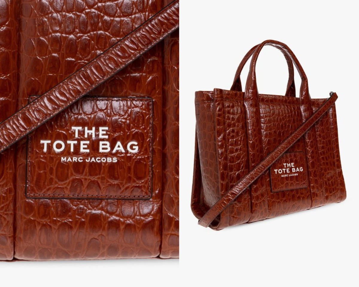 Marc Jacobs CROC-EMBOSSED Leather MEDIUM Tote Bag SPICE BROWN 