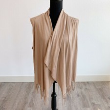 Ella Samani Sleeveless Fringe Tan Cardigan Sleeveless Shirt Size 3X Made in USA