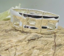 Macy's Style & CO SQUARE CUT OUT Silver Tone Stretch Bracelet ROCKER 