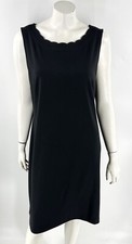 Talbots Sheath Dress Size Large Black Solid Scalloped Neck Sleeveless Womens