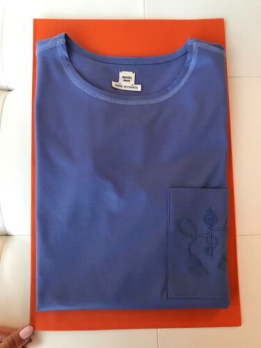 $ 800 HERMES BLAUES BESTICKTES MICRO-T-SHIRT MIT TASCHE AUS BAUMWOLLE INTERLOCK 36 - Bild 2 von 10