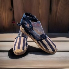 Sam Edelman Blue  Cream Stripe Espadrilles Excellent Size 7