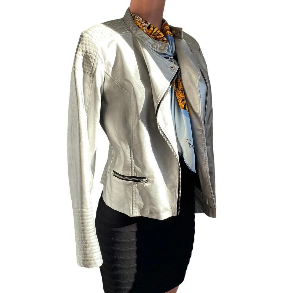 Silver Metallic Moto Biker Vegan Leather Jacket by a.n.a M - Image 2 of 3