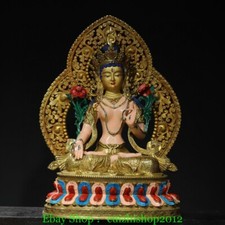 19.6'' Old Nepal Pure Bronze Gilt Sit 7 Eyes White Tara Mahayana Buddha Statue