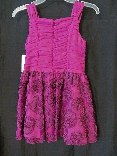 Bonnie Jean Special Occ Dress Slvless Rosette Floral Skirt Fuchsia 8 #12666 - Picture 5 of 7