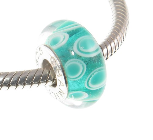 Chamilia 925 sterling silver TEAL GREEN BLUE BOHEMIAN CRUSH Murano charm bead - Picture 3 of 12