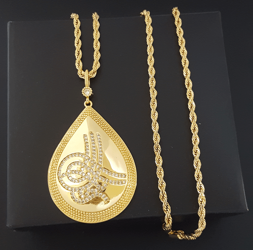 Tugra Kolye Gold Kette Osmanli 22 Ayar Altin Kaplama Kuyumcu Modeleri Henna M5 - Foto 1 di 4