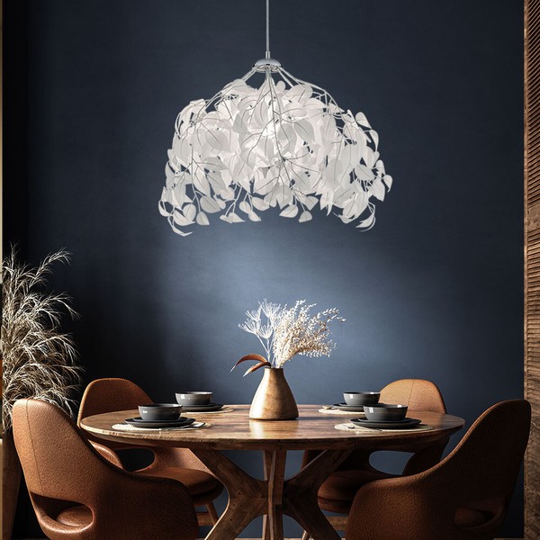 HäNgeleuchte Pendellampe Pendelleuchte Wohnzimmerleuchte Weiß BläTter Design E27-image