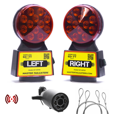 Wireless Trailer Tow Lights - Magnetic Mount, 48ft Range, 7 Pin Flat Connection