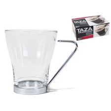 Set Servizio 6 Bicchieri Tazzine In Vetro Trasparente Manico Acciaio 230ml sus