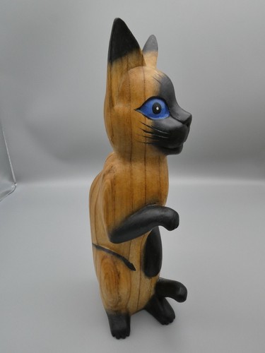 MCM Siamese Cat Solid Wood Figurines Folk Art Sculptures Hand Carved 12" 5pc Set - Picture 6 of 22