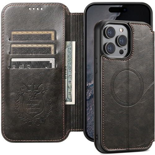 For iPhone 16 Pro Max 15 14 13 Magnetic MagSafe Leather Wallet Flip Stand Cover - Picture 15 of 31