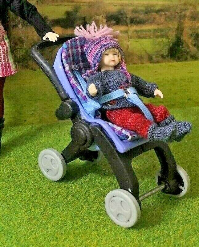 Dolls House Heidi Ott Doll Toddler and Miniature Stroller Pushchair 1:12 