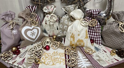 Adventskalender,Landhausstil Adventskalender zum befüllen aus Stoff, beige/rot