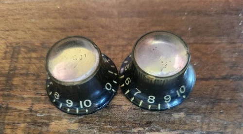 GIBSON REFLECTOR KNOBS (2). VINTAGE 1960'S SILVER INSERT