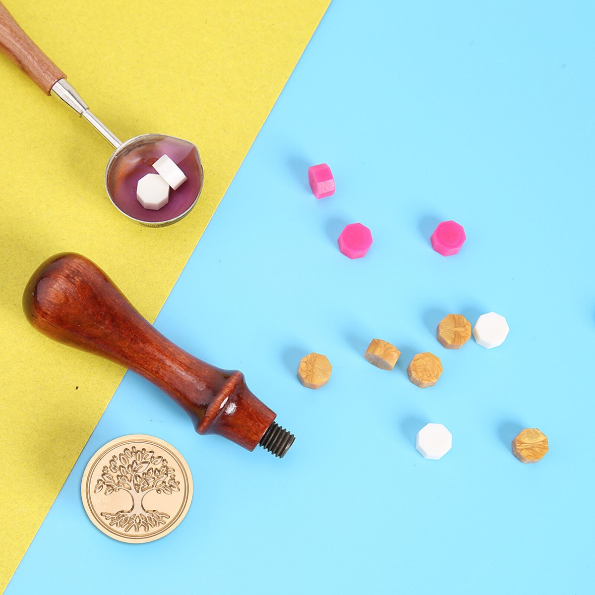 Timbro Sigillo Di Cera Fiore Della Vita - Testa In Ottone E Manico In Legno | Per Buste E Inviti