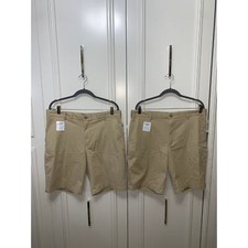 NWT Set of 2 IZOD Men's Beige Chino Shorts Size 34 Flat Front Stretch Casual