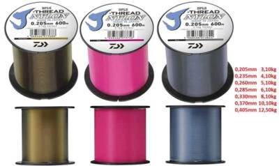 Daiwa J-THREADS DPLS 600m monofile Angel Schnur khaki gold I pink I grey Feeder
