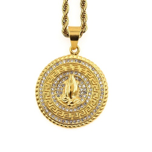 Men's Amulet Gold Plated Rhinestone Pray Necklace Pendant Fashion Jewelry - Picture 2 of 4