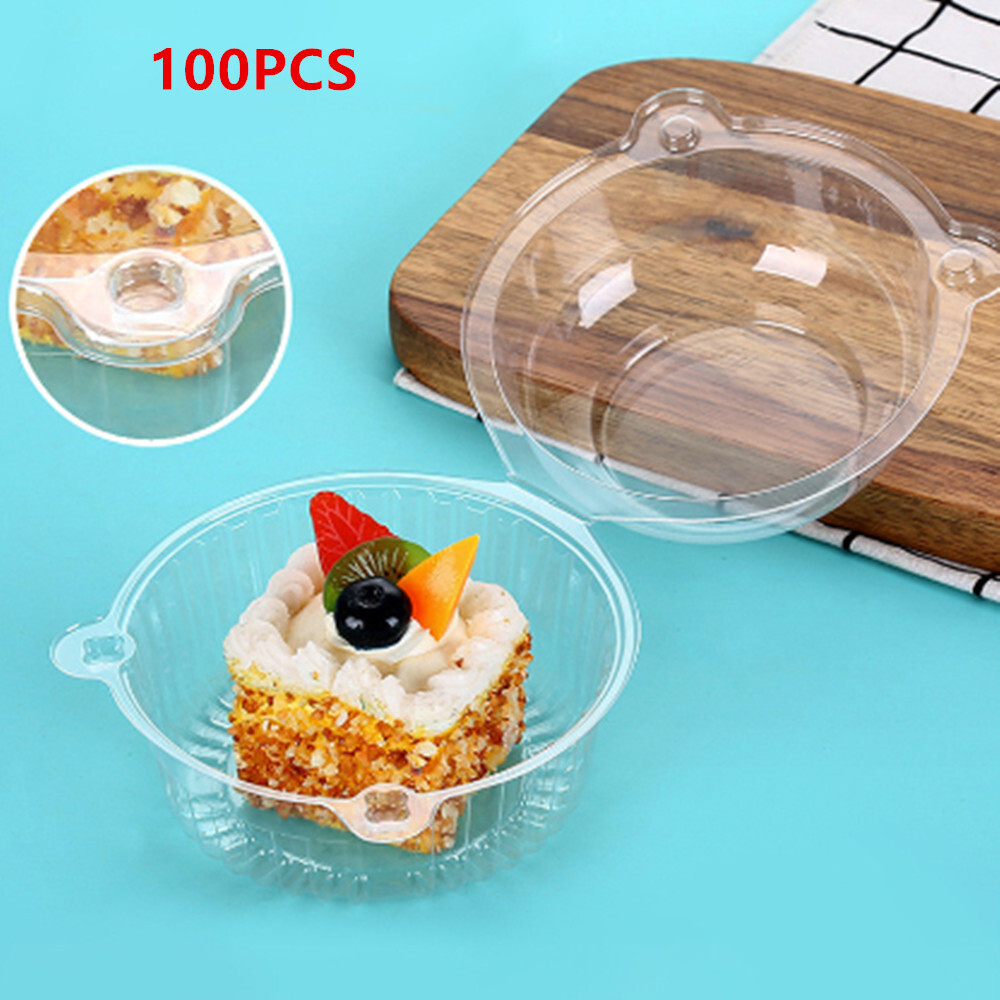 100x Cat Head Cupcake Boxes Clear Muffin Holder Cases Domes Cups Pods  Containers