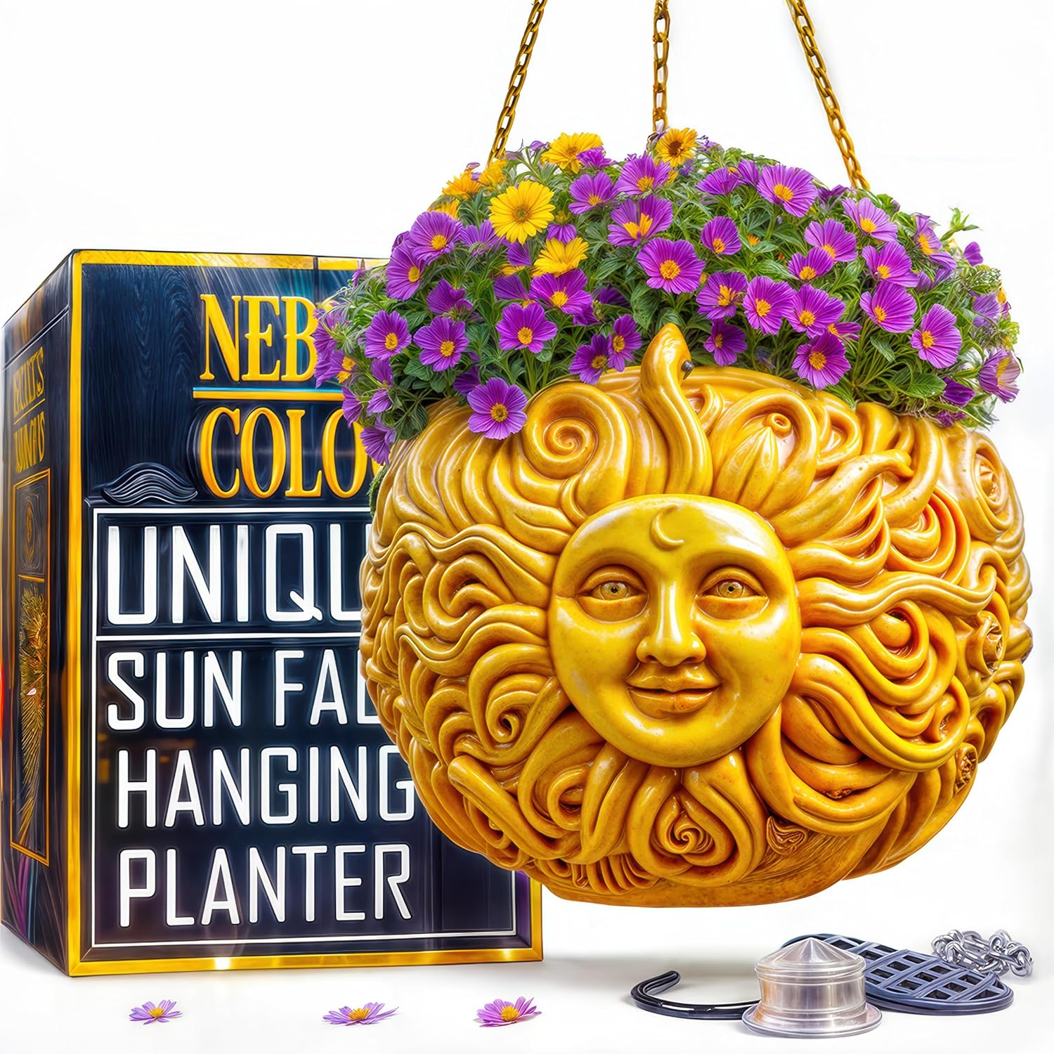 Fun Unique Sun Face Hanging Planter Quirky Celestial Decor for Plant Lovers Yard