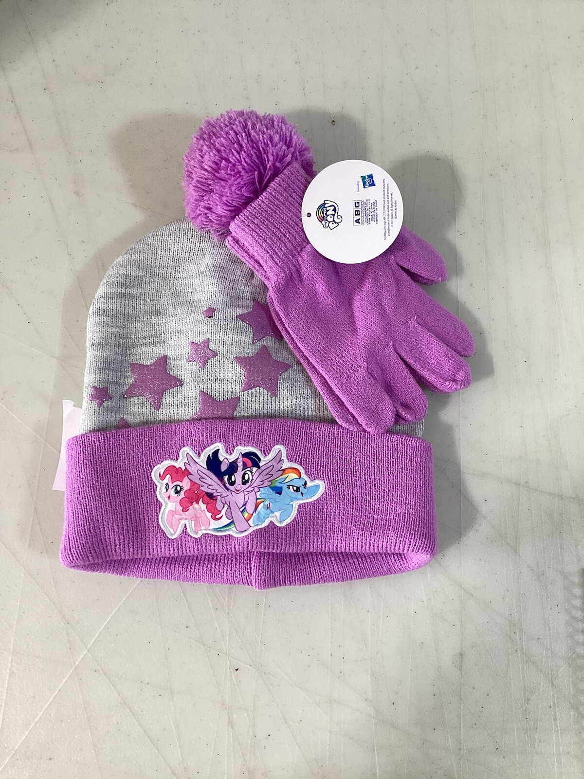 Set cappello e guanti My Little Pony Beanie viola e grigio bambina taglia unica pompon