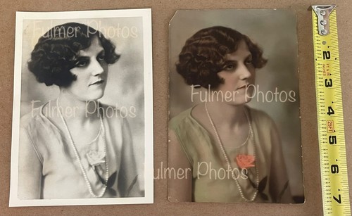 RARE 1930s VTG 5x8 Beautiful HAND COLORED + B&W Photo Tinted Photo PORTRAIT COA - Picture 6 of 16