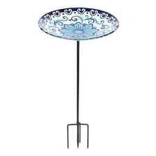 Glass Bird Baths, Garden Outdoor Birdbaths Birdfeeder with Metal Stake for Ou...