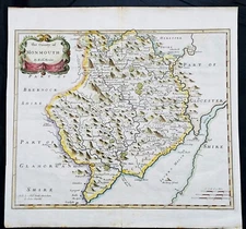 1695 Robert Morden Antique Map English County of Monmouth, Camden's Britannia