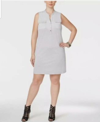 Alfani Women's Plus Sleeveless Grey Faux Suede Shirt Dress Size 16W NWOT