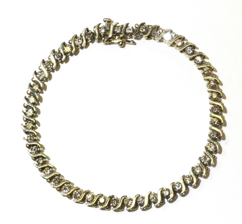 10k yellow gold 2.64ct I1 I diamond S link tennis bracelet 10.7g estate 7"