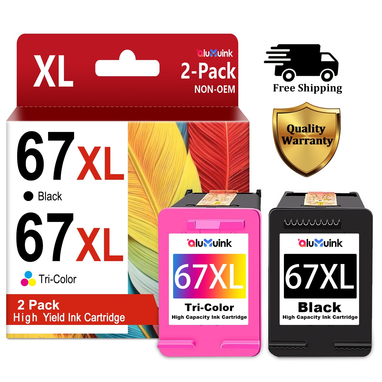 Printer Ink 67XL Black/Color Combo for HP DeskJet 2700 2755 Envy 6055 2PK-image