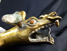 Chinese Gilt-Bronze Dragon's Head Scepter w/Red Agate Eyes-General's War Chariot