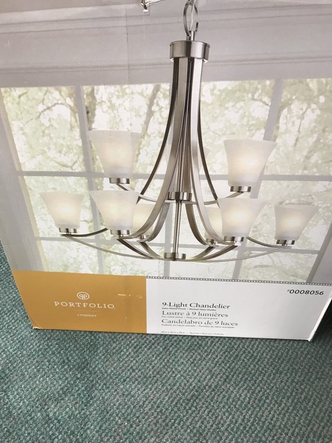 Portfolio Lyndsay 9 Light Brushed Nickel Chandelier Portfolio Lyndsay 9 Light Brushed Nickel Chandelier