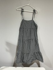 Womans Shein Gingham Knee Length Xl Adjustable Tie Shoulder Straps Black White