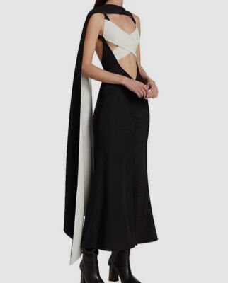 rodarte black dress $2600 Women's Crossover Cape Silk-Blend Crepe Maxi Size 4 MONICA BLACK SATIN PANT FIT Model measurements Size:2 - (US6-8) Open V-Back