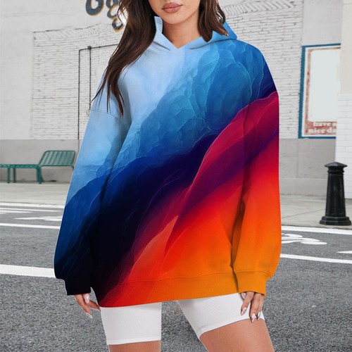 Womens Oversized Sweatshirts Gradient Fleece Hoodies Long Sleeve Shirts Pullover - Picture 15 of 45