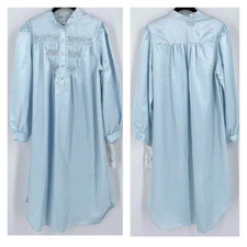 NWT Vintage Nicole Women's Satin Long Sleeve Maxi Nightgown Light Blue Medium