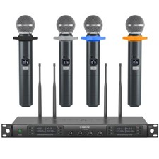 Phenyx Pro Wireless Microphone System, Quad Channel Wireless Mic, W/ 4 Handheld